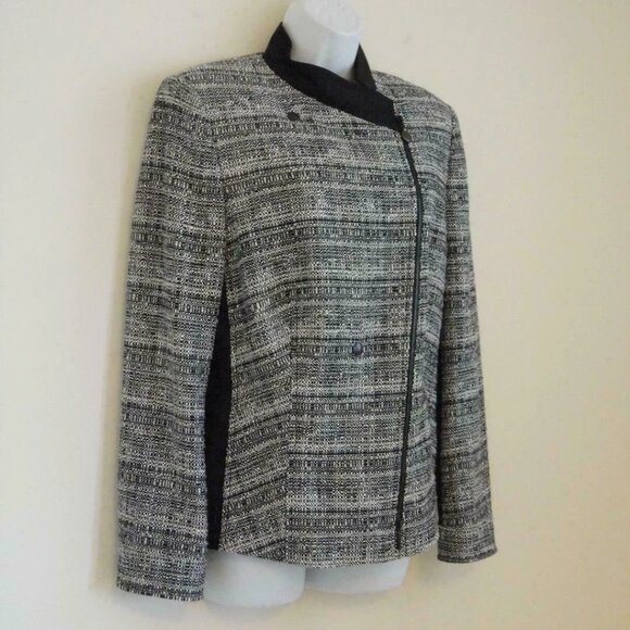 NWT AKRIS Black Cotton Wool Tweed Zipper Front Jacket 16 - Picture 2 of 7